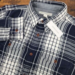 Outerknown Blanket Shirt Mens Small Navy White Plaid Organic Cotton New $148